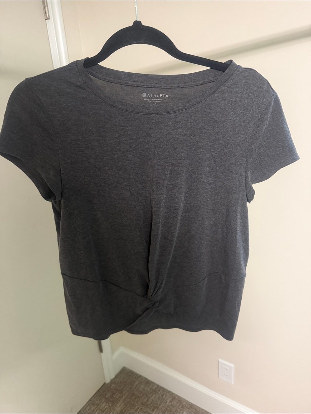 Athleta Charcoal Gray Knot-Front Short Sleeve Tee